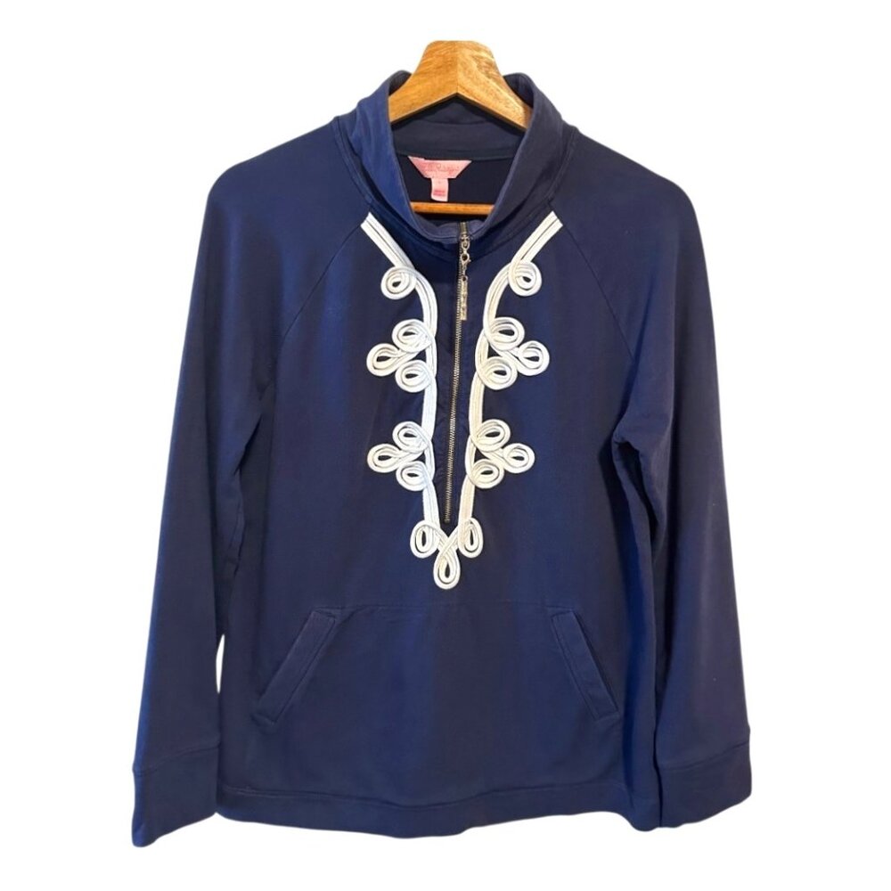 Lily Pulitzer Women's Navy Blue Cotton Blend Pullover Sweater Size Large